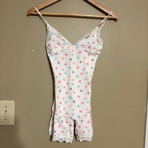 Skims Fits Everybody Lace Triangle Bodysuit Marble Candy Heart Print Small NWT